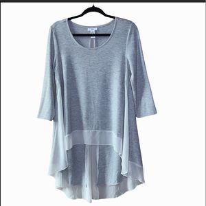 Bar III 3/4 Sleeve High Low Semi Sheer Knit Tunic Top. Size medium.